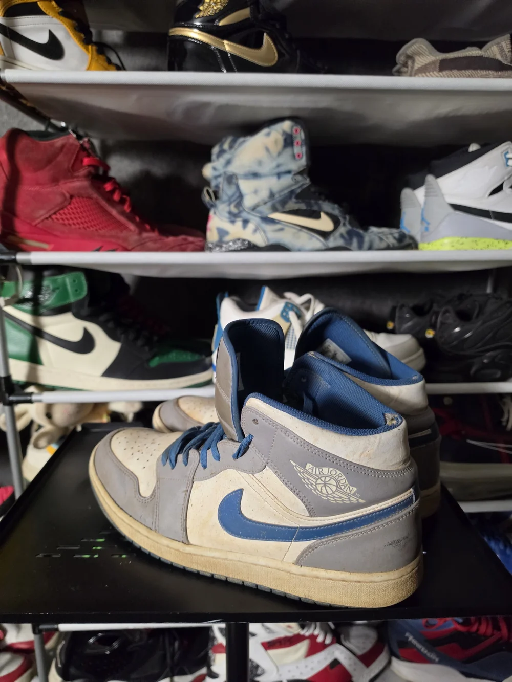 🔥 Nike Air Jordan 1 Mid White Gray Blue Athletic Shoes Men Size 11